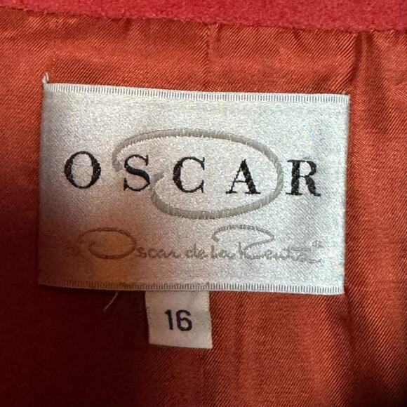 Oscar de la Renta Size 16 Orange Wool Angora Blend Button Up High Collar Coat - Picture 7 of 9